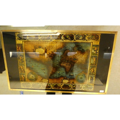 170 - A modern mahogany finished coffee table, the glass top decorated with a map of America  19