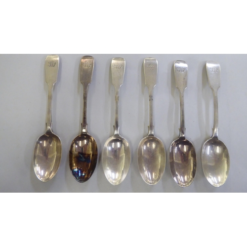 177 - A set of six silver fiddle pattern dessert spoons  London 1900 