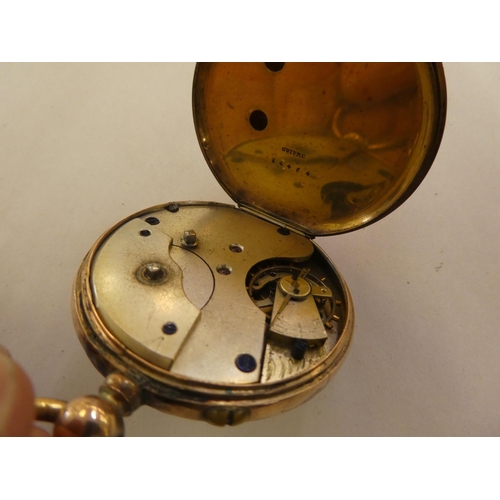 181 - A late Victorian pocket watch with a 9ct gold outer case, faced by an enamelled Roman dial 