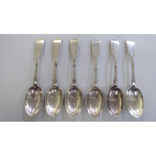 182 - A set of six silver fiddle pattern dessert spoons  London 1900 