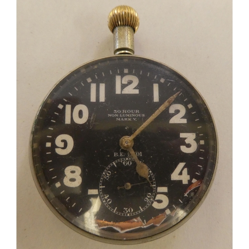 186 - A World War II Royal Flying Corps MKV aircraft cockpit watch, faced by a enamelled black Arabic dial