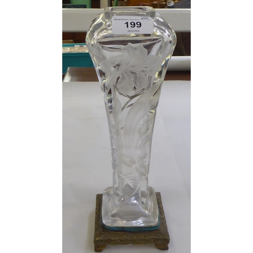 199 - An Art Nouveau Edmond Enot glass and bronze vase, decorated with flowers&nbsp; 11.5