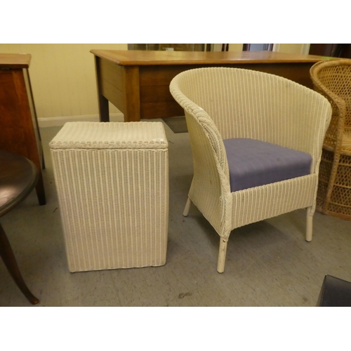 257 - Small furniture: to include a Lloyd Loom white painted conservatory chair, raised on splayed legs