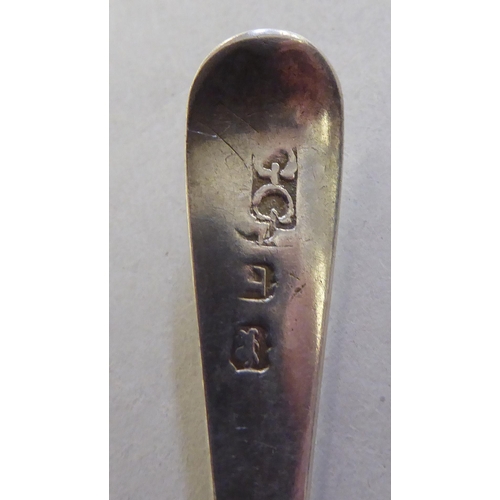 259 - Silver spoons: to include a Georgian caddy spoon  indistinct marks 