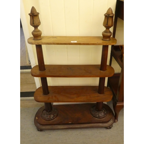 269 - Small furniture: to include a William IV mahogany, three tier what-not, raised on bun feet  40