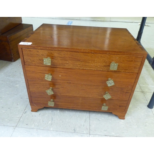 275 - A modern Chinese teak, four drawer canteen chest (empty), raised on bracket feet  12