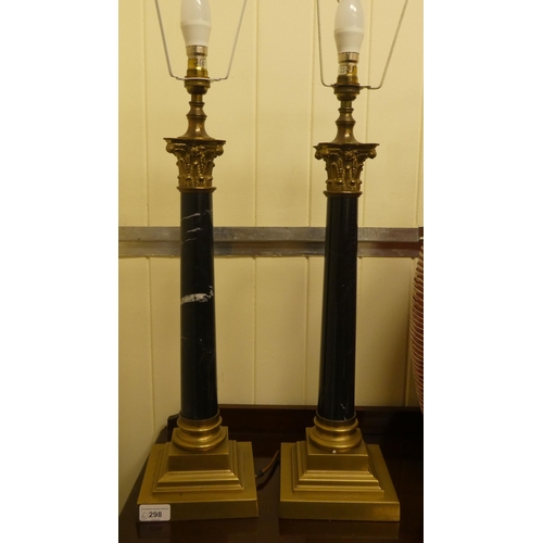 298 - A pair of brass and marble composition capital table lamps  18