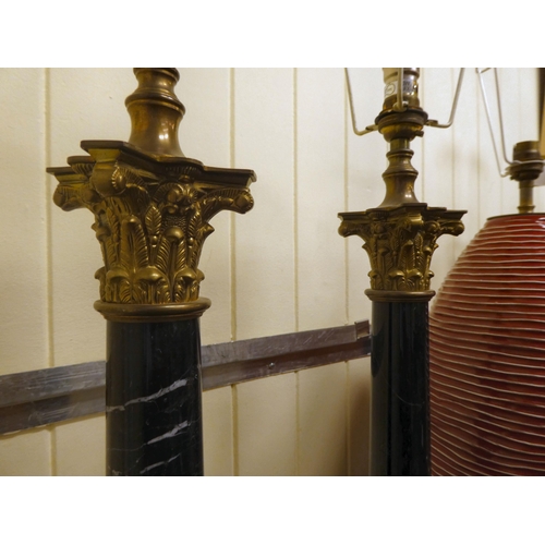 298 - A pair of brass and marble composition capital table lamps  18