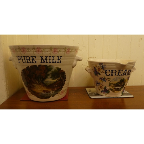 300 - An Ironstone china twin handled milk pail of tapered form; and a matching cream crock