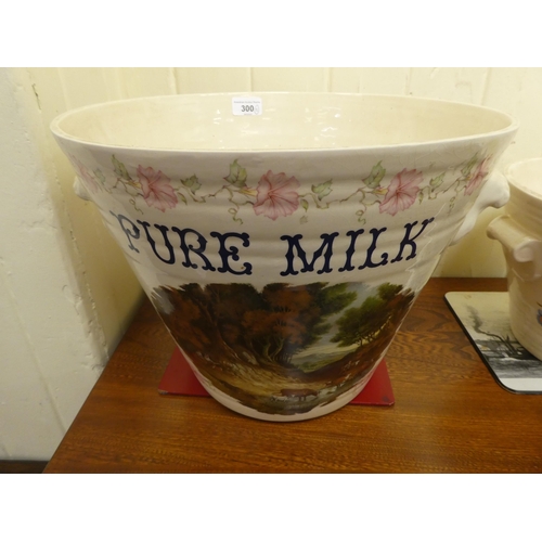 300 - An Ironstone china twin handled milk pail of tapered form; and a matching cream crock