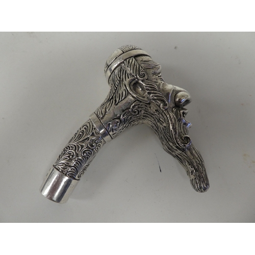 31 - A silver plated walking stick terminal, fashioned as a rabbi's head