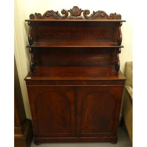 62 - An early Victorian mahogany chiffonier, the two tier superstructure with scrolled supports, over a p... 