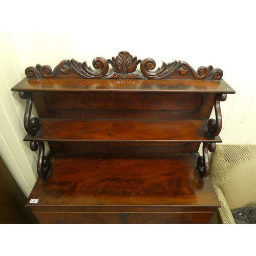 62 - An early Victorian mahogany chiffonier, the two tier superstructure with scrolled supports, over a p... 