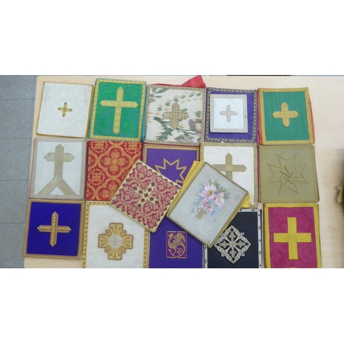 66 - Decorative ecclesiastical altar accessories, worked in various tapestry fabric