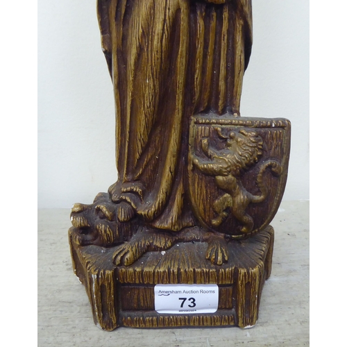 73 - A Continental faux carved wooden moulded, pottery figure 'Madonna and the Christ Child'  19