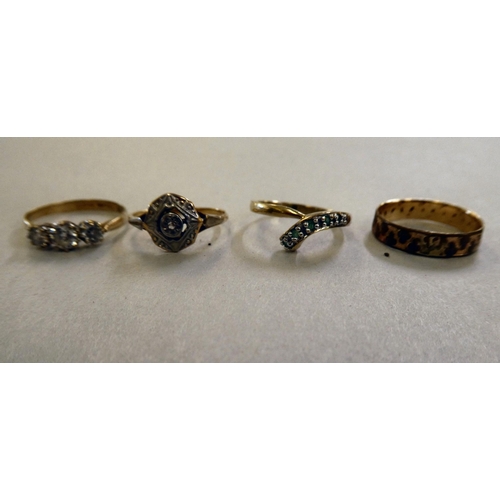 78 - Eight various gold coloured metal and other, variously set dress rings