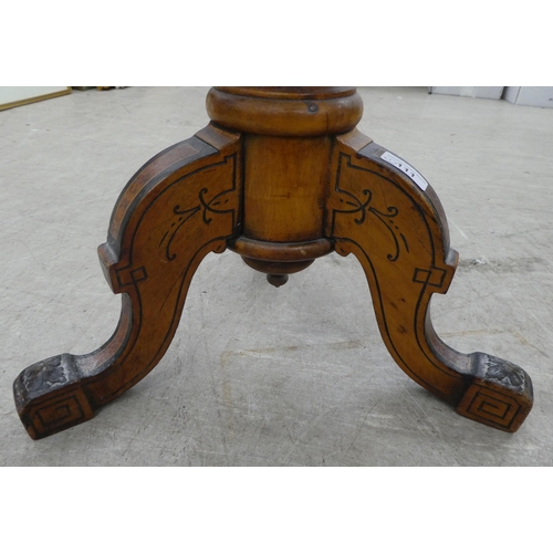 111 - An Edwardian stool, the later fabric upholstered circular seat raised on a fruitwood tripod base&nbs... 