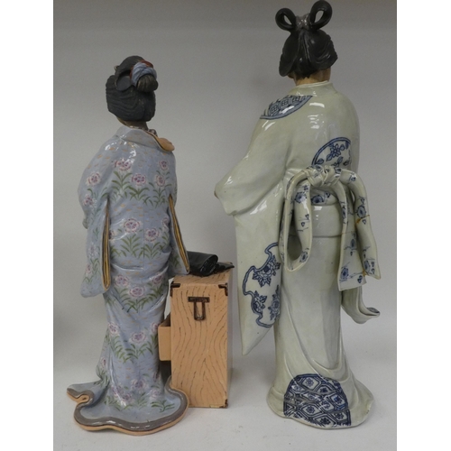 113 - Modern Oriental ceramics: to include figures wearing traditional robes  largest 19