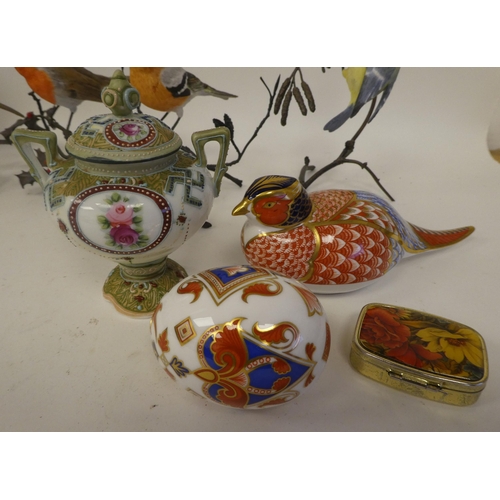 115 - Decorative ornaments and trinket boxes: to include a Royal Crown Derby china pheasant paperweight&nb... 