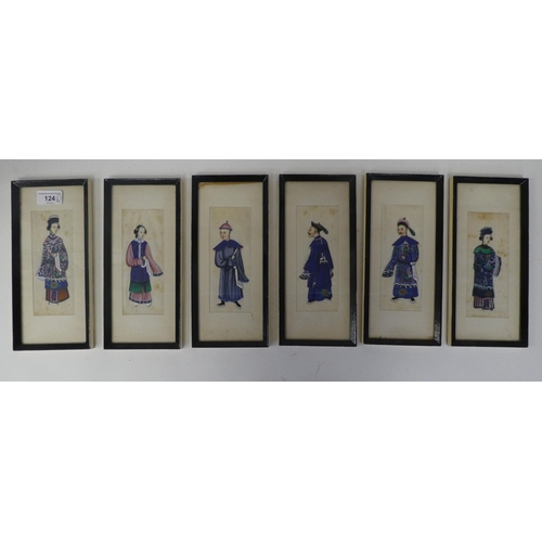 124 - A set of six early 20thC Chinese figure studies  mixed media on ricepaper  2.5