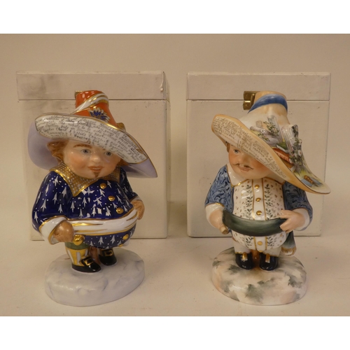 138 - Two similar Royal Crown Derby chine Mansion House dwarf figures, each depicting a portly man, wearin... 