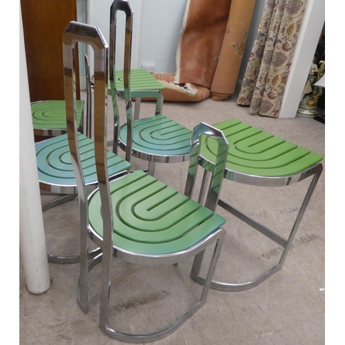 145 - In the manner of Allmilmo - A set of six modern chromium plated framed chairs with four green painte... 