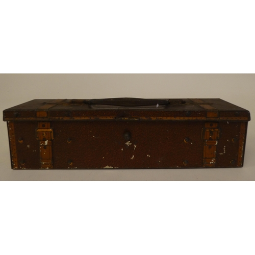 146 - A Vintage Huntley & Palmers printed tinplate biscuit box, fashioned as a trunk with a bail handl... 