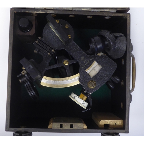 62 - An Air Ministry sextant, No.39525, Ref.No.68/177, in a fitted box carrier with a hinged lid and fold... 