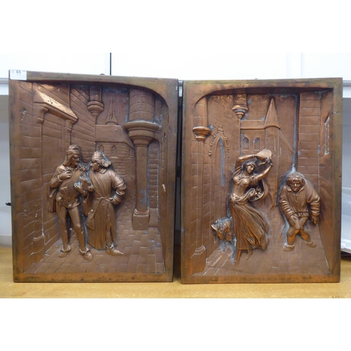 65 - A pair of 19thC copper studies, fashioned in high relief, depicting an Eastern figure immediately ou... 