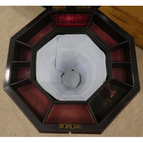 75 - A late Victorian rosewood veneered sewing table, the octagonal deep section raised on splayed suppor... 