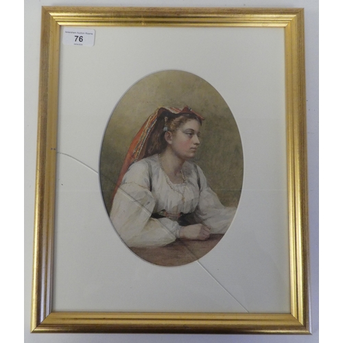 76 - Attributed to Ellen Partridge - a head and shoulders portrait, a young woman wearing a headscarf&nbs... 