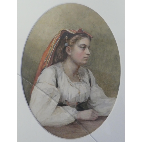 76 - Attributed to Ellen Partridge - a head and shoulders portrait, a young woman wearing a headscarf&nbs... 