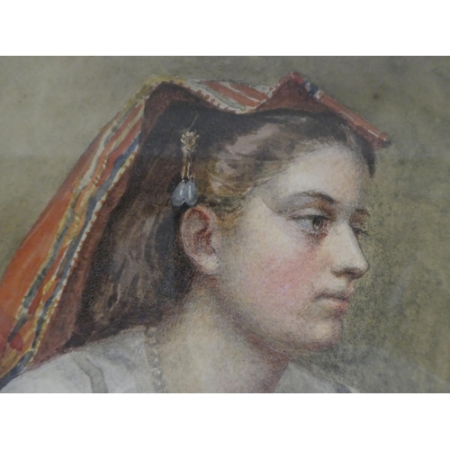 76 - Attributed to Ellen Partridge - a head and shoulders portrait, a young woman wearing a headscarf&nbs... 