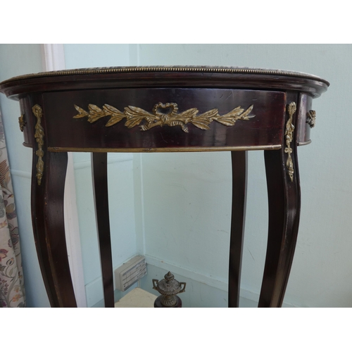 80 - A 20thC reproduction of a late 19thC Continental hall table, the oval marble top over a frieze drawe... 