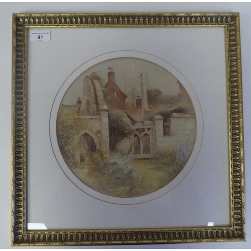 91 - HH Hosband - 'St Anne's Chapel, Ripon'  watercolour  bears a signature & label verso&n... 