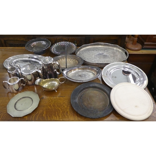 93 - Silver plated tableware: to include oval serving trays  largest 18