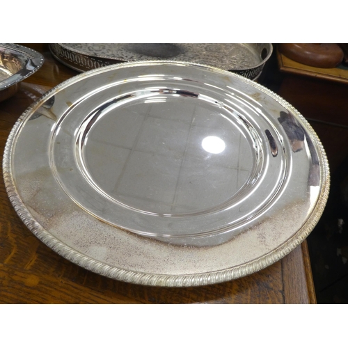 93 - Silver plated tableware: to include oval serving trays  largest 18