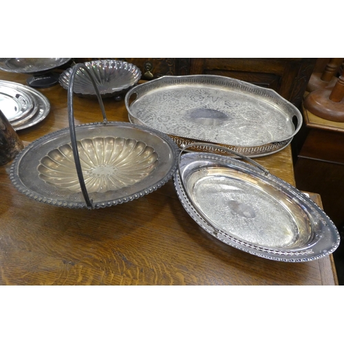 93 - Silver plated tableware: to include oval serving trays  largest 18