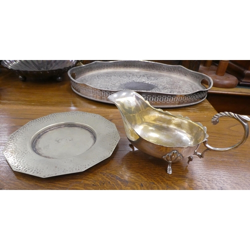 93 - Silver plated tableware: to include oval serving trays  largest 18