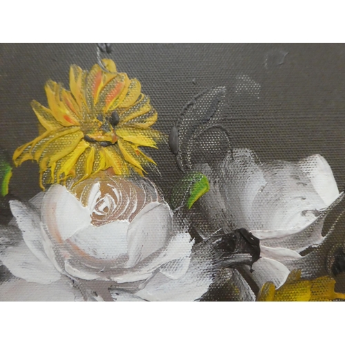 79 - Modern School - a still life study  mixed flowers in a vase  oil on canvas  15