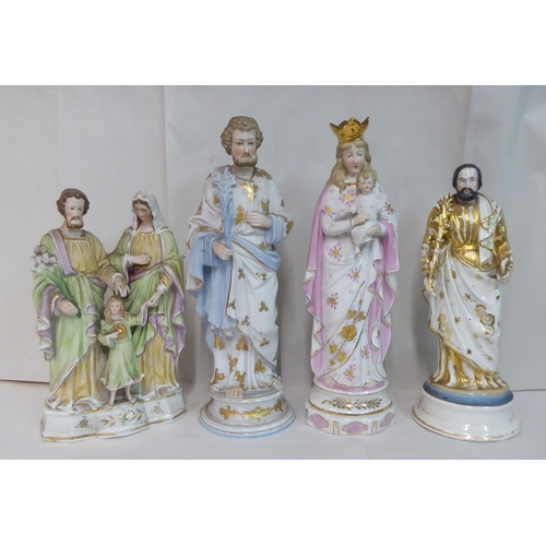 45 - Four various painted and gilded china religious figures  largest 14