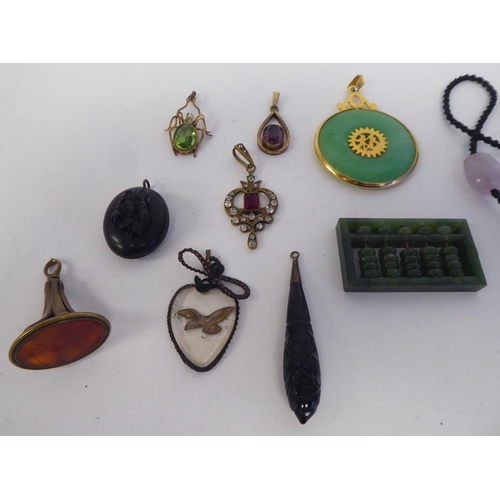 47 - A mixed lot: to include a miniature jade abacus
