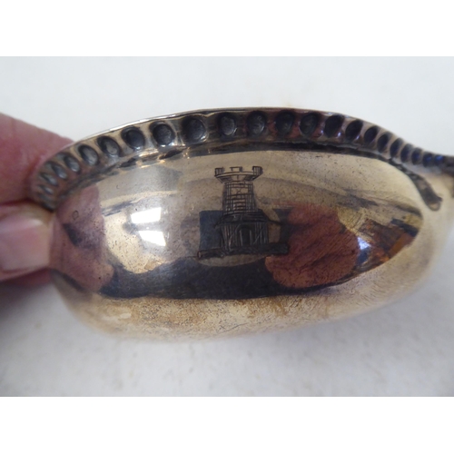 105 - An 18thC silver pap boat, the bowl with a crimped border  marks rubbed