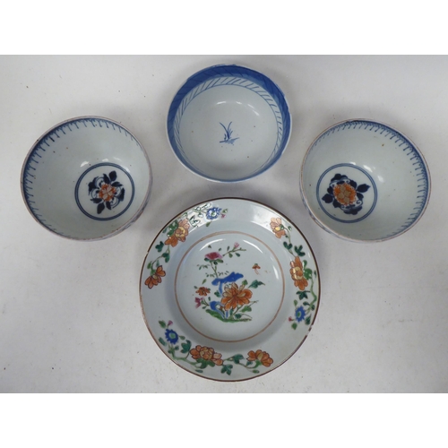 109 - 19thC Chinese porcelain: to include a pair of footed bowls, decorated in colours with floral designs... 