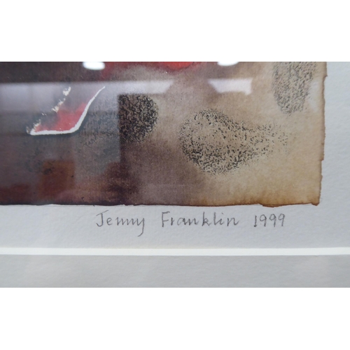 140 - Jenny Franklin - 'Fossil Between (Australia)'  watercolour  bears a pencil signature & label ver... 