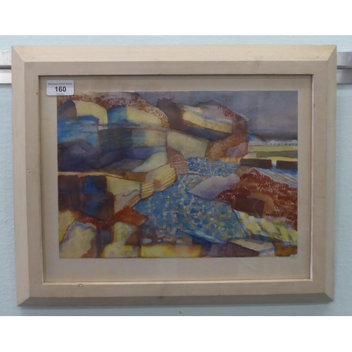 160 - Barry Hirst - 'Cliffs below Howick'  watercolour  bears a signature & dated 1989 with ... 