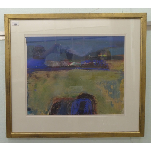 166 - Barbara Rae - an abstract landscape, 'Wet Summer Mull', mixed media,   bears a signature  18