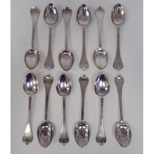 170 - A set of twelve late Victorian silver rattail pattern coffee spoons with trifid terminals  Thom... 