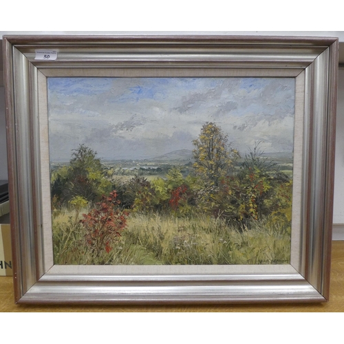 50 - Brian Bennett - a springtime view over The Chilterns escarpment with colourful wild flowers and tree... 
