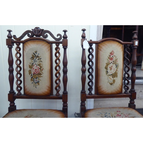 72 - A pair of 19thC rosewood framed drawing room chairs of diminutive proportions, each with an arched (... 